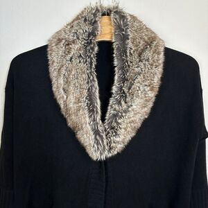 Kinross Cardigan Sweater Jacket Womens XL‎ Black Cashmere Faux Fur Trim Pockets